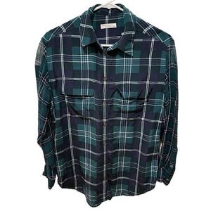 Equipment Femme Blouse Womens M Silk Chiffon Blue Plaid Prepster Pine Multi